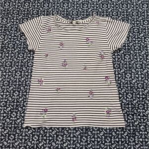 Express Black & White Striped Two Tone Floral Casual Cute Baby Tee T-shirt  